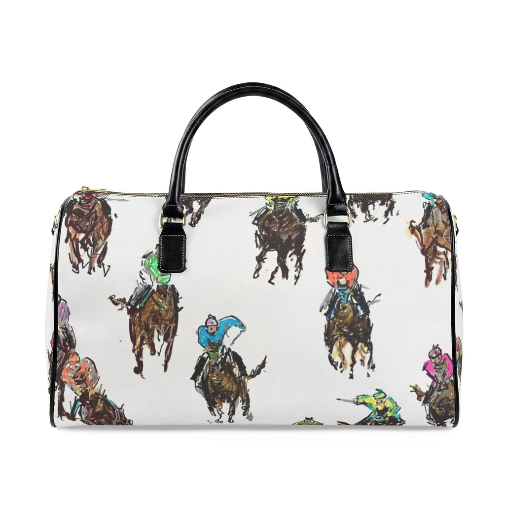 Watercolor Horse Racing Faux Leather Travel Bag | Equestrian Pattern Duffle