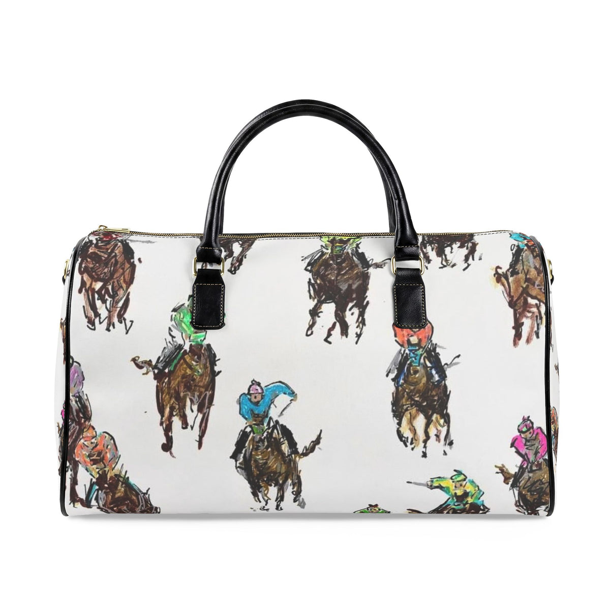 Watercolor Horse Racing Faux Leather Travel Bag | Equestrian Pattern Duffle