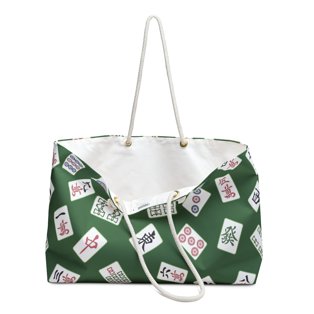 Mahjong Tiles Weekender Bag | Green Pattern, Casino Game Travel Tote