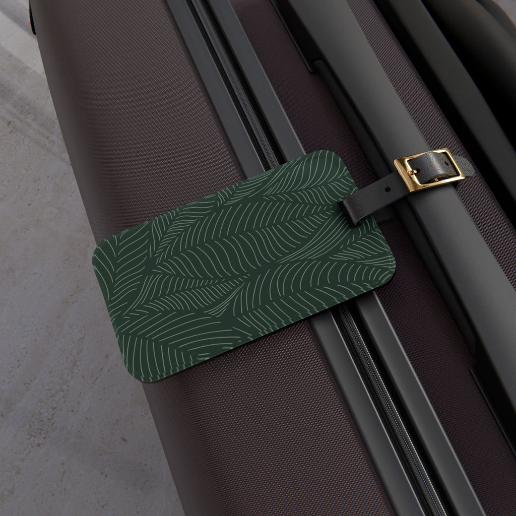 Tropical Palm Leaf Luggage Tag | Dark Green Leaf Pattern