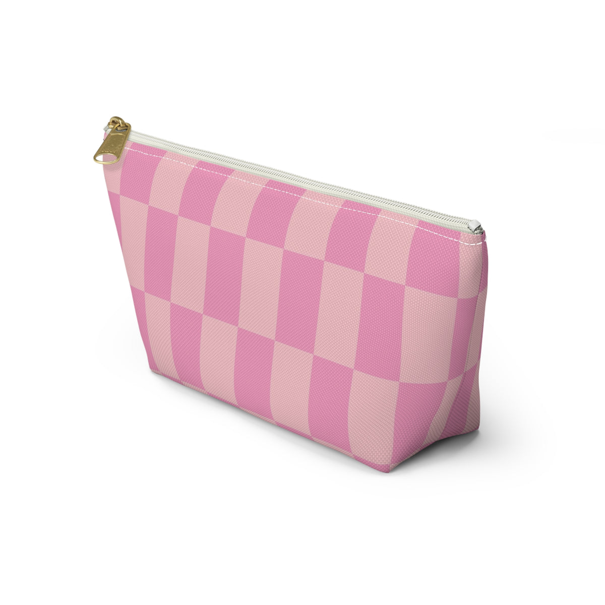 Pink Checker Accessory Pouch — T‑Bottom Makeup Bag