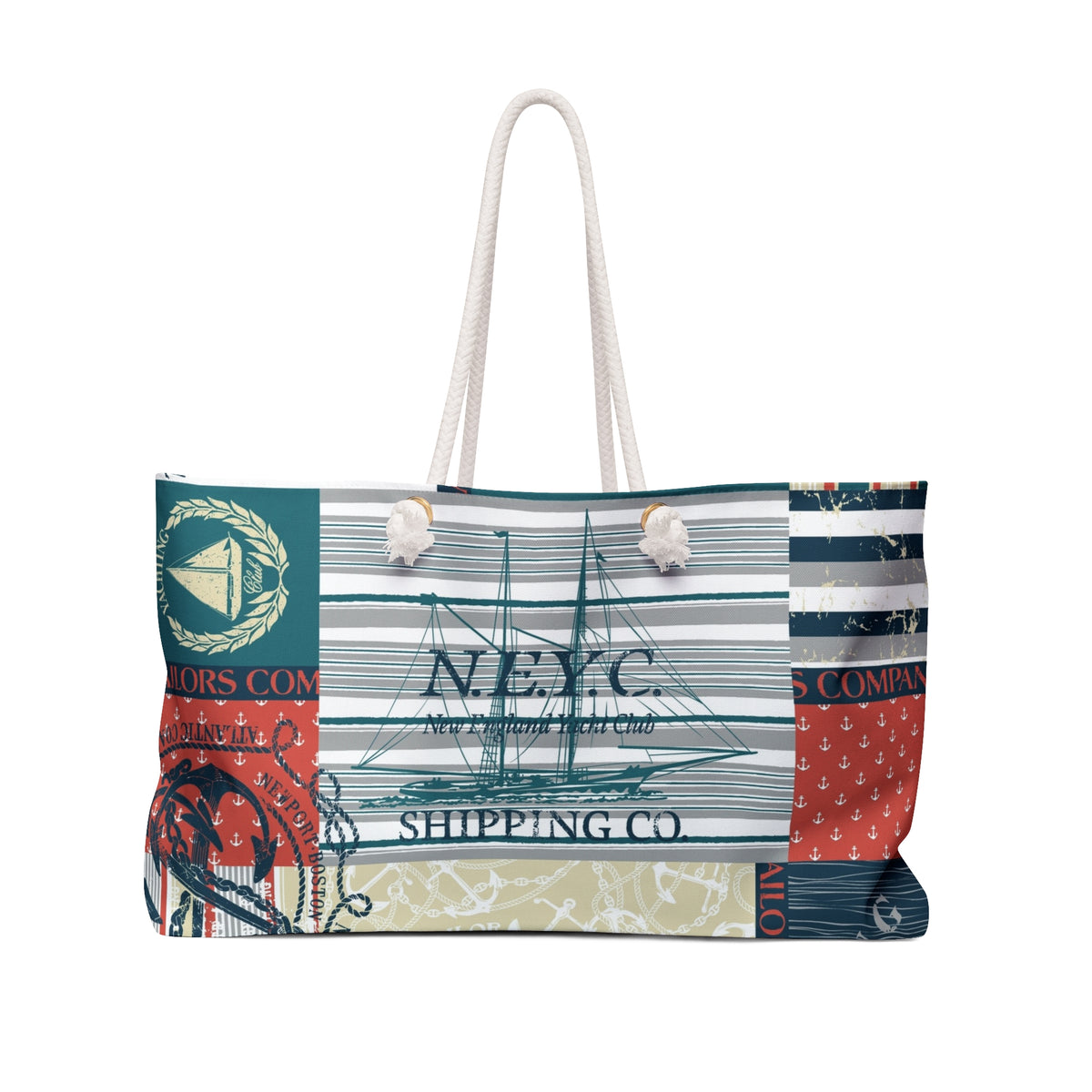 Nantucket Nautical Patchwork Weekender Bag | Coastal Travel Tote