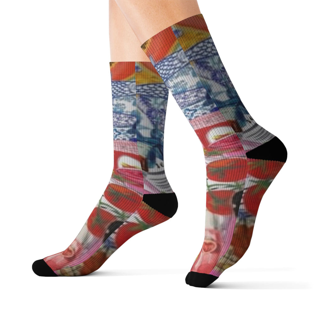 Abstract Collage Sublimation Socks — Colorful Artistic Crew Socks