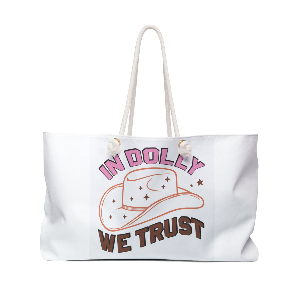 Weekender Bag — "In Dolly We Trust" Cowboy Hat Graphic Travel Tote