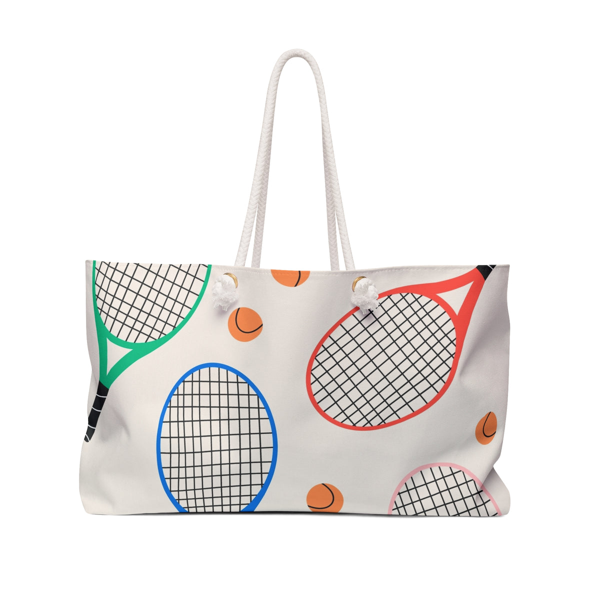 Colorful Tennis Racket and Balls Weekender Bag | Sporty Travel Tote