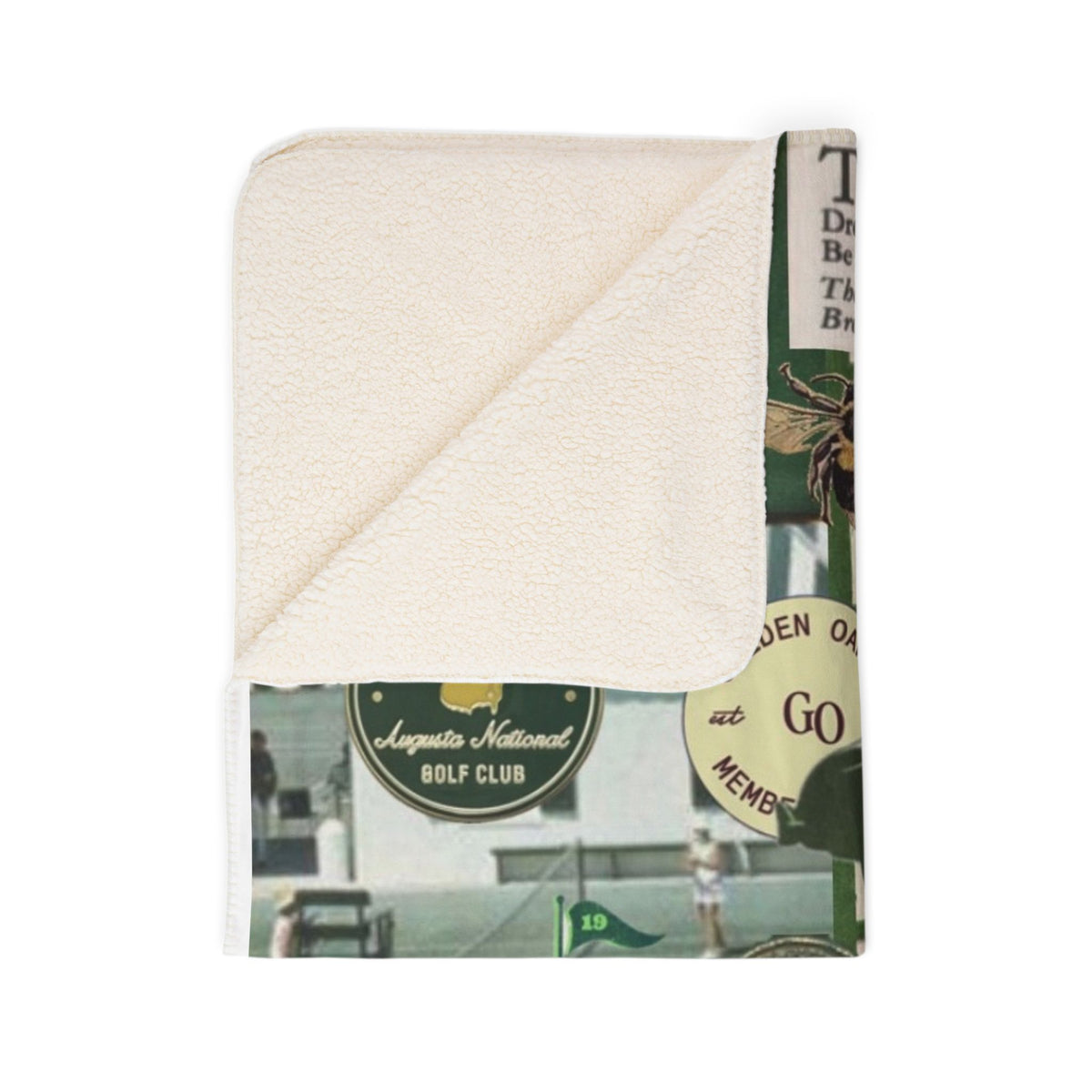 Vintage Green Collage Fleece Sherpa Blanket | Retro Car, Tennis, Travel Labels