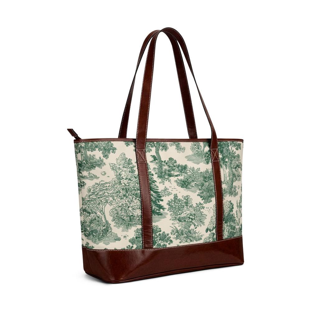 Green Toile Landscape Handbag | Vintage Scenic Print Tote