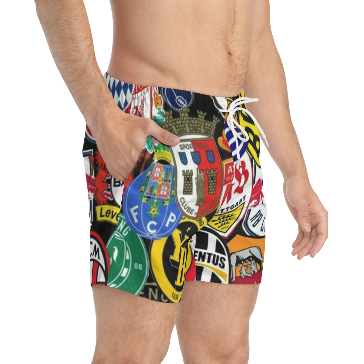 Soccer Badge All-Over Print Swim Trunks — Football Club Crest Collage
