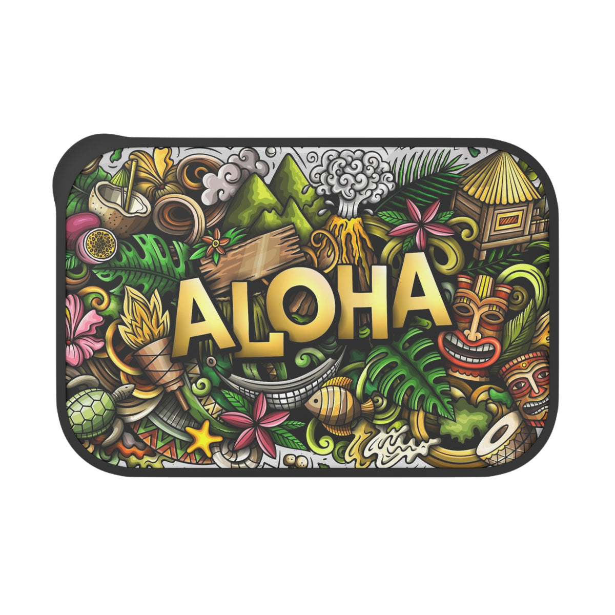 Aloha Tropical Doodle PLA Bento Box with Band and Utensils | Hawaii Lunch Container