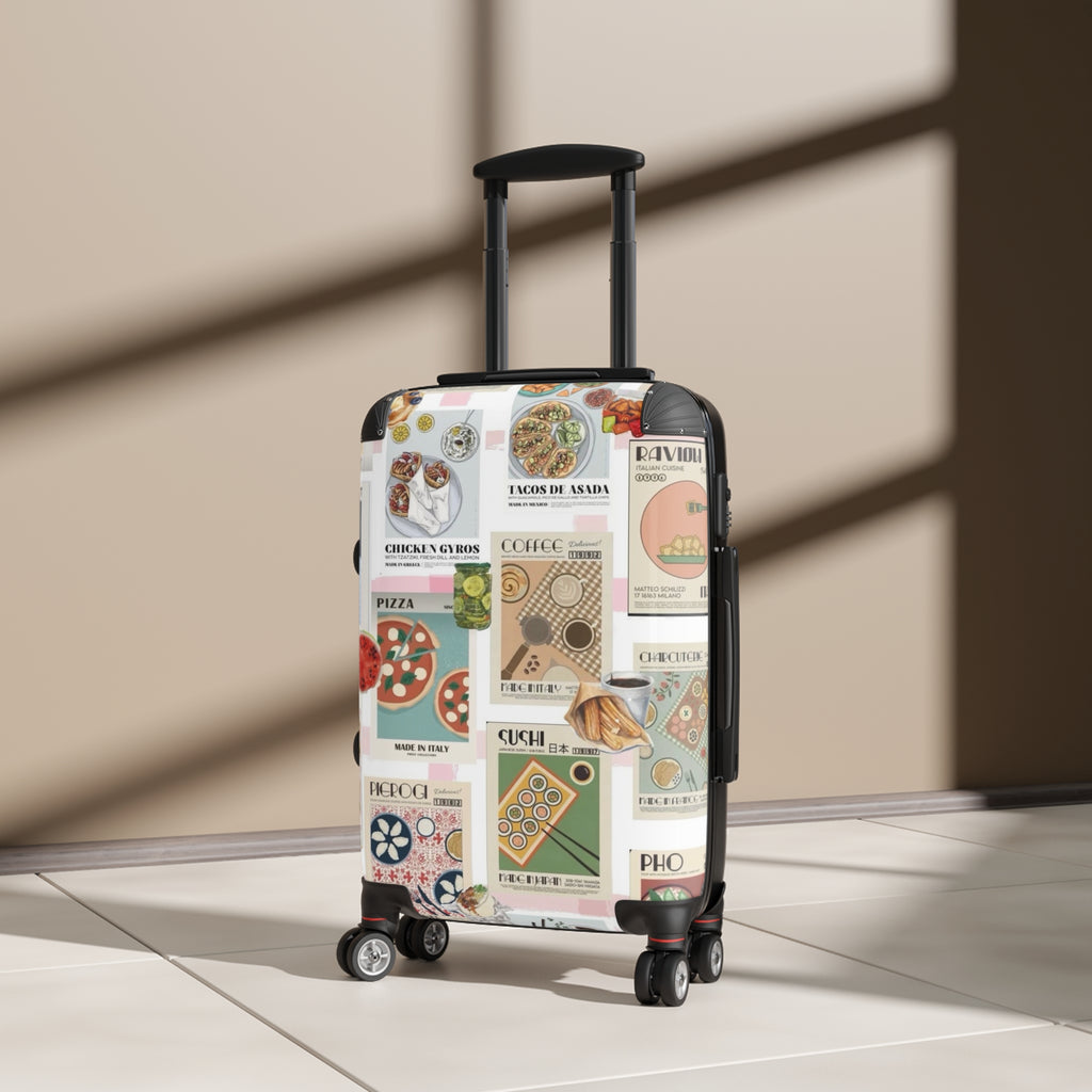 Travel Suitcase with Vintage Food Collage Print – Retro Cuisine Carry-On Luggage