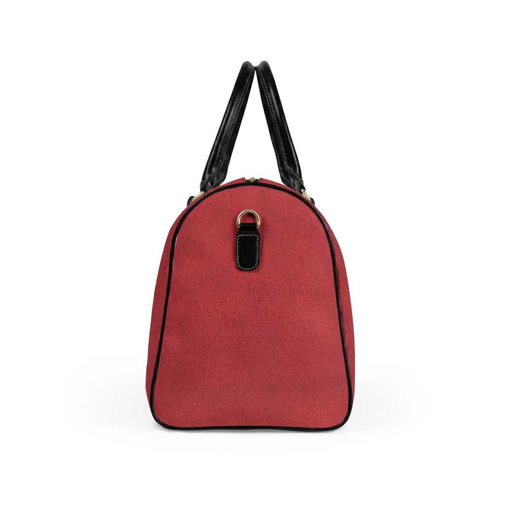 Red Faux Leather Travel Bag | Overnight Duffle, Black Handles