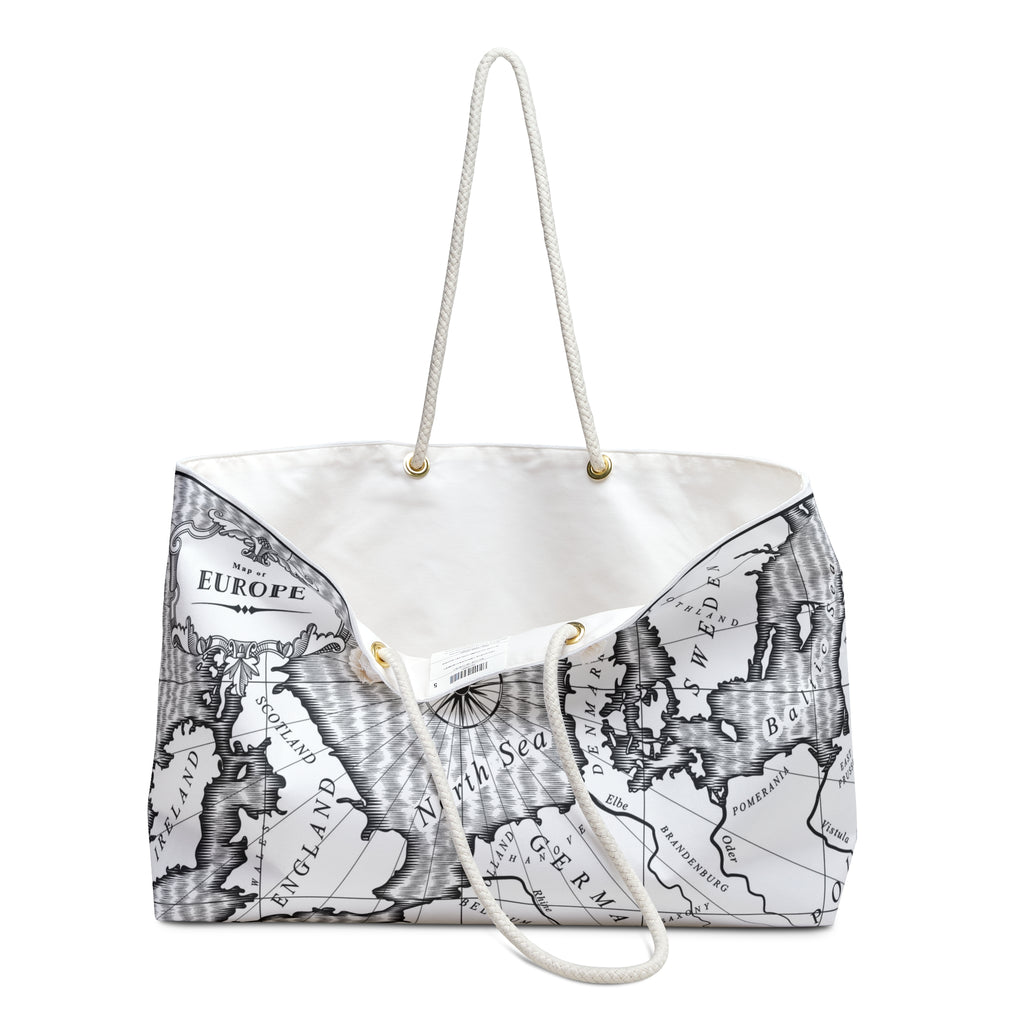 Vintage Map Europe Weekender Bag | Travel Tote, Nautical Compass Print