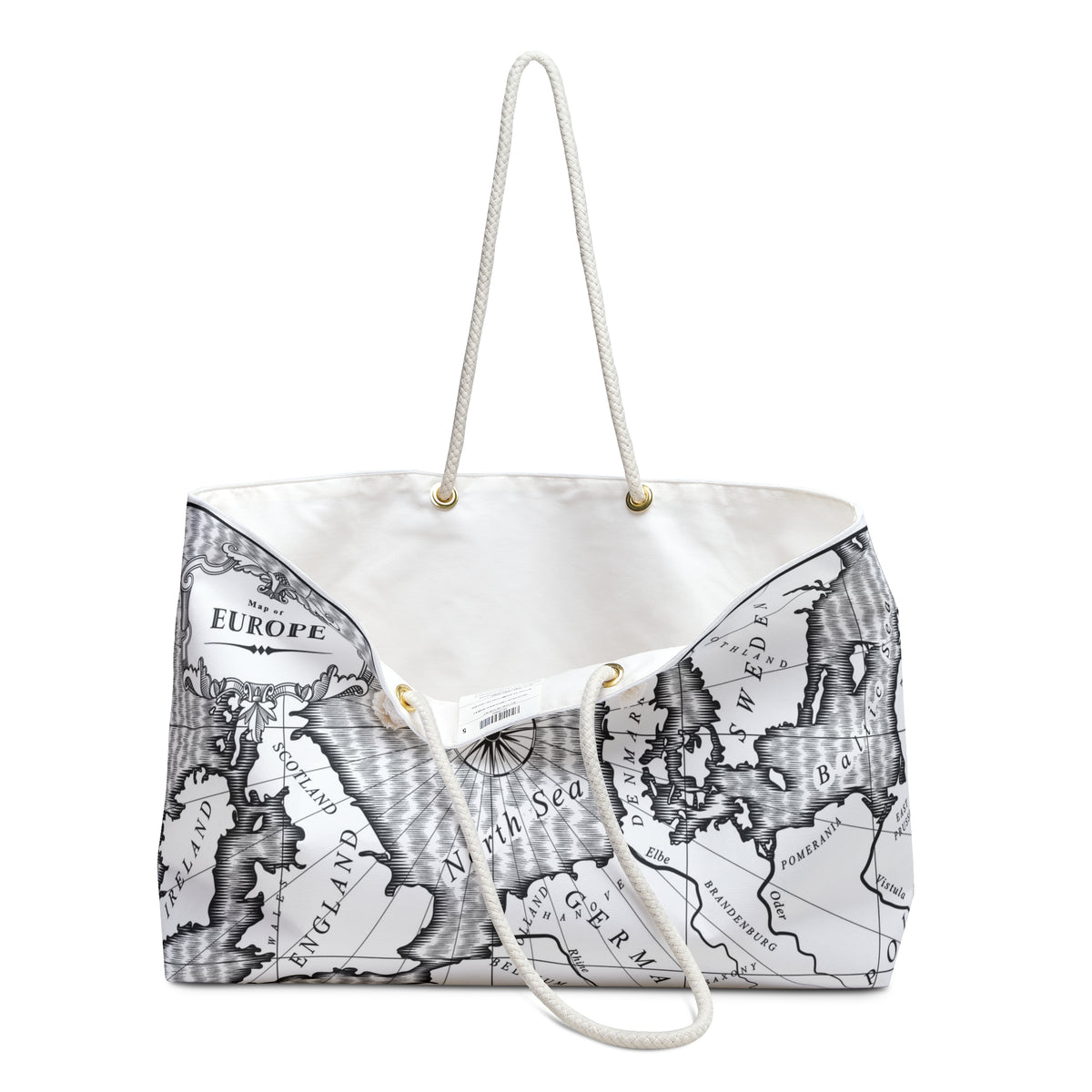 Vintage Map Europe Weekender Bag | Travel Tote, Nautical Compass Print