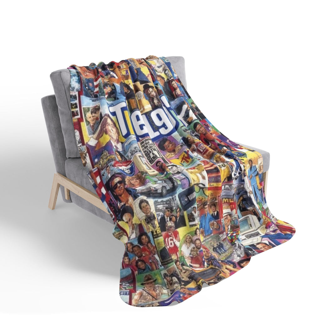 1980s Collage Fleece Sherpa Blanket | Retro Pop Culture Icons