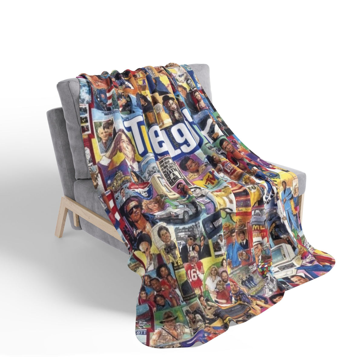 1980s Collage Fleece Sherpa Blanket | Retro Pop Culture Icons