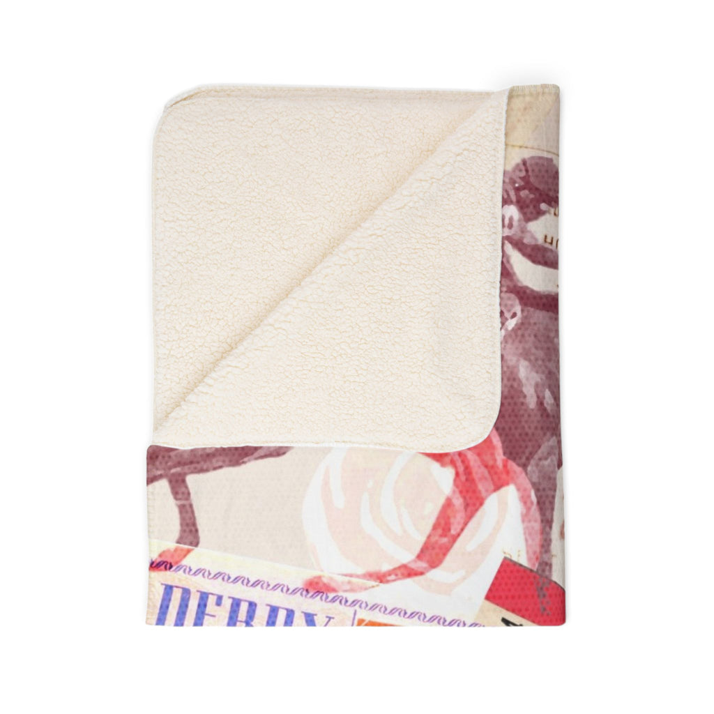 Derby Horse Collage Fleece Sherpa Blanket | Racing Ticket Vintage Churchill Downs