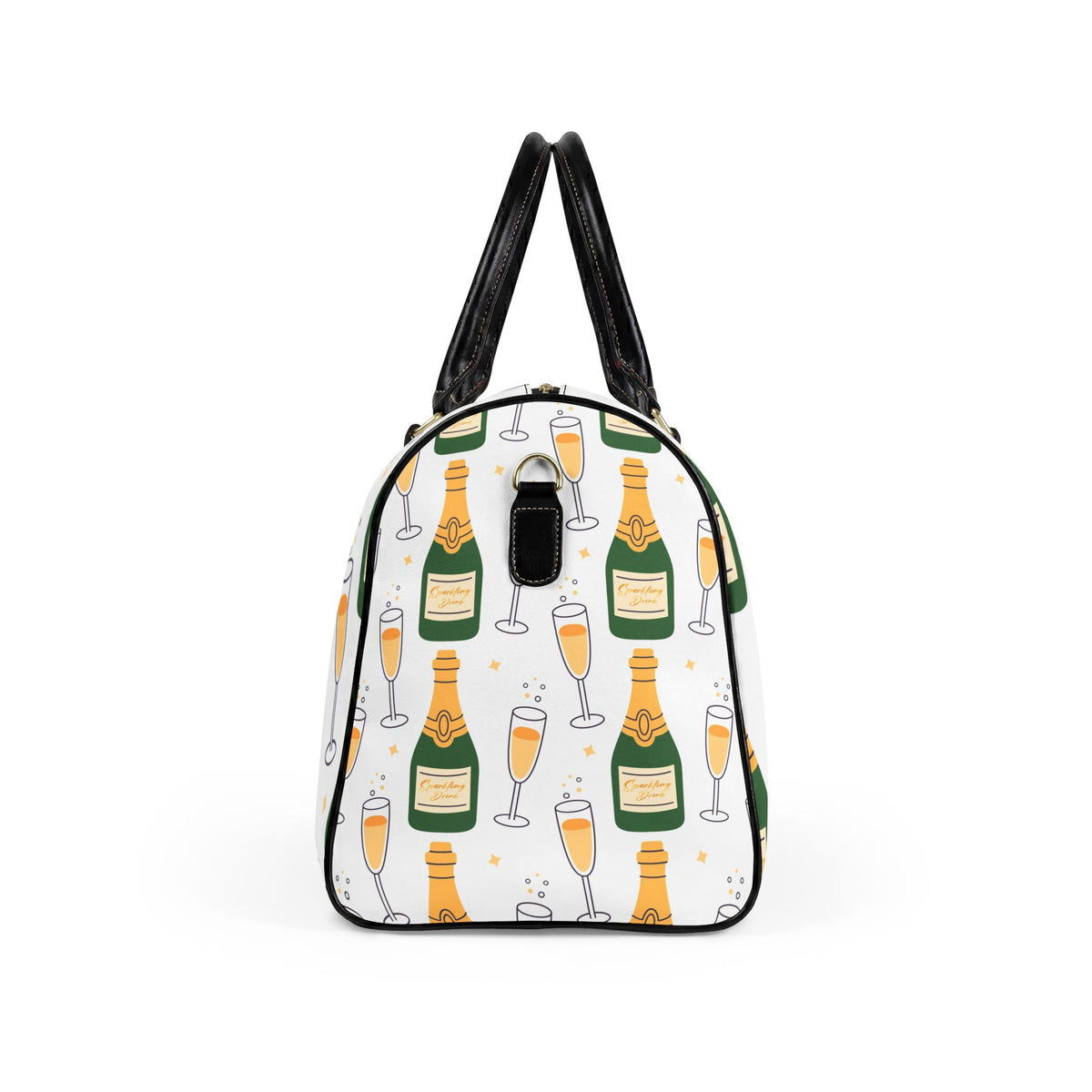 Champagne Bottle and Flute Faux Leather Travel Bag | Sparkling Brunch Print