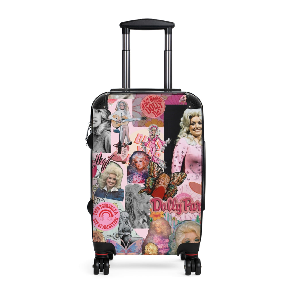Dolly Parton Collage Carry-On Suitcase — Vintage Pink Music Icon Travel Luggage
