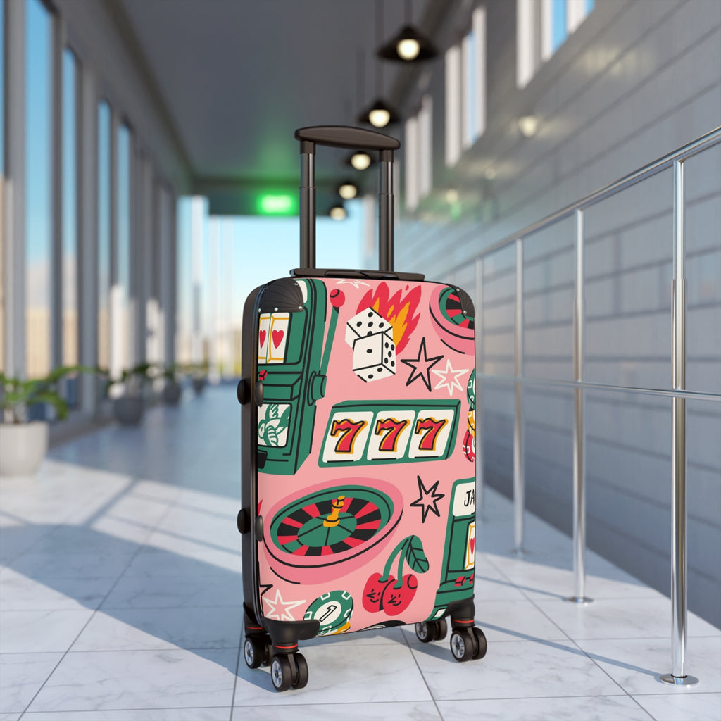 Retro Casino Slot Machine Suitcase | Roulette, Dice, Cherries Travel Luggage