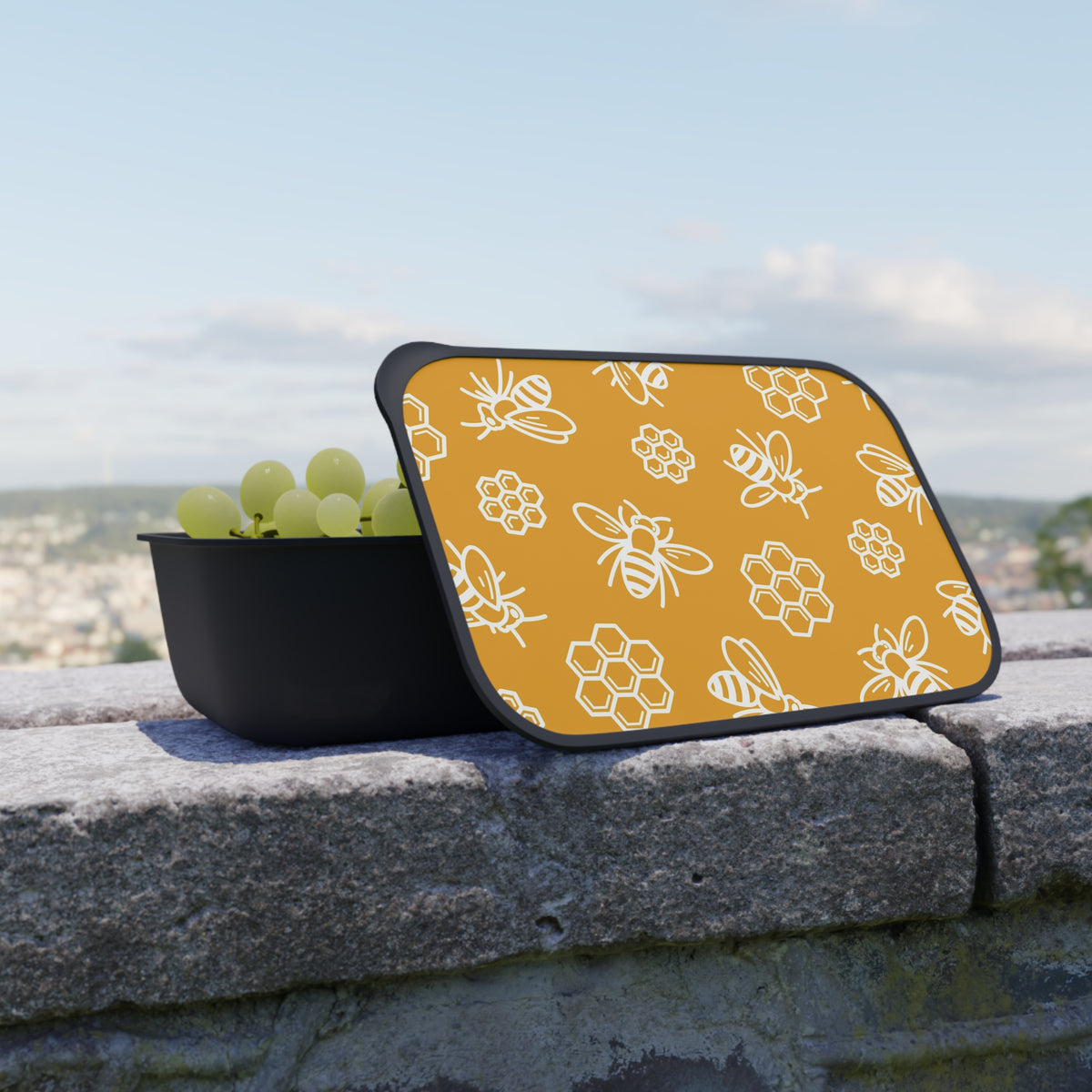 Bee Honeycomb Pattern PLA Bento Box with Band and Utensils