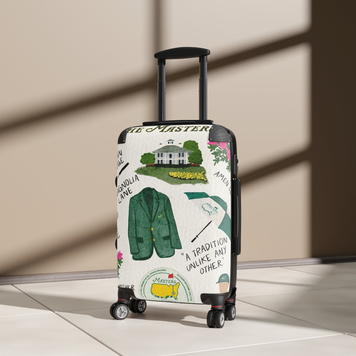 Masters Golf Course Travel Suitcase — Illustrated Tournament Icons Luggage Cover