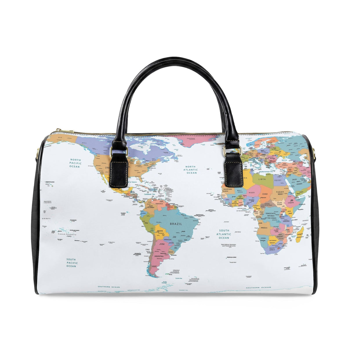 World Map Faux Leather Travel Bag | Colorful Atlas Duffle