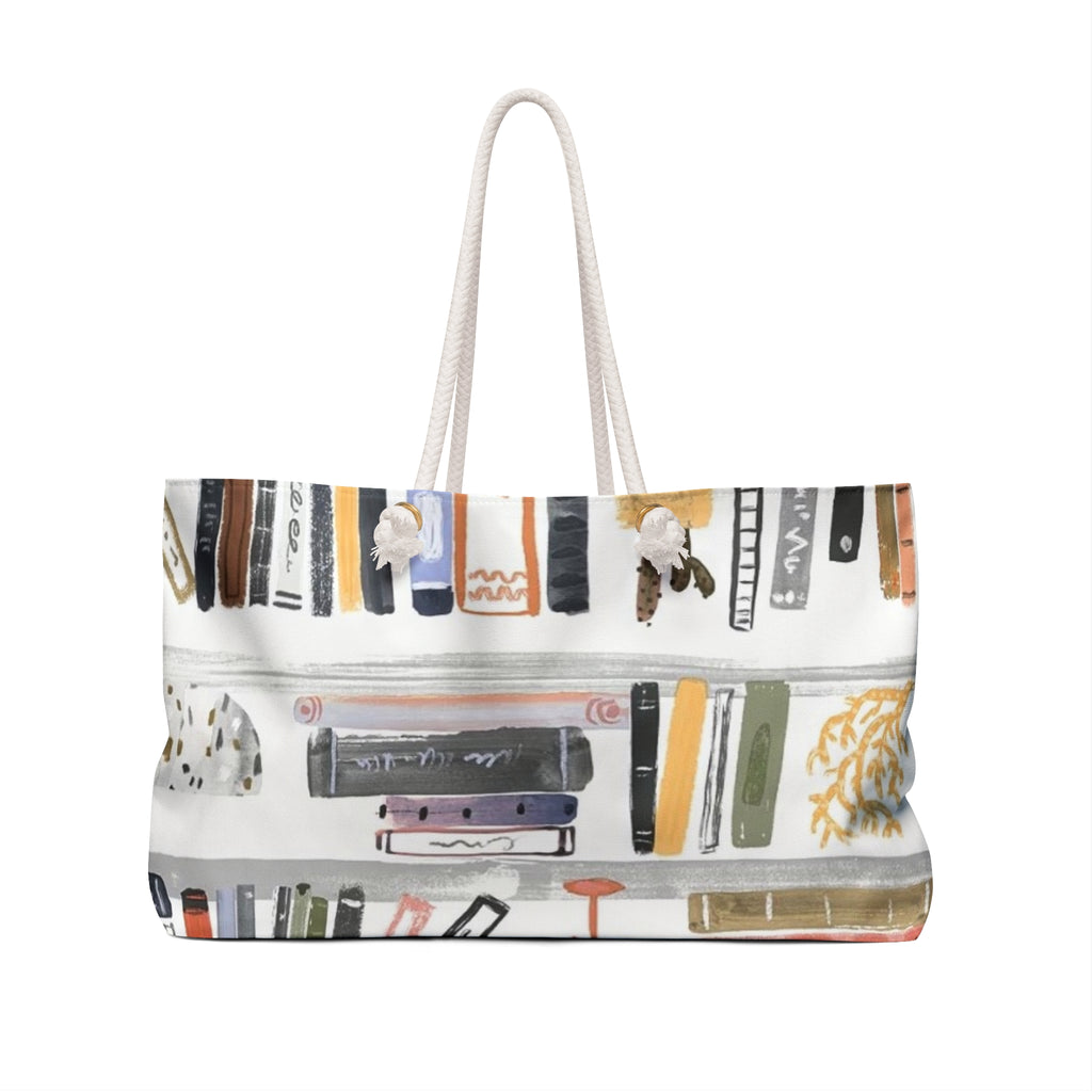 Book Lover Weekender Bag — Illustrated Bookshelf Travel Tote