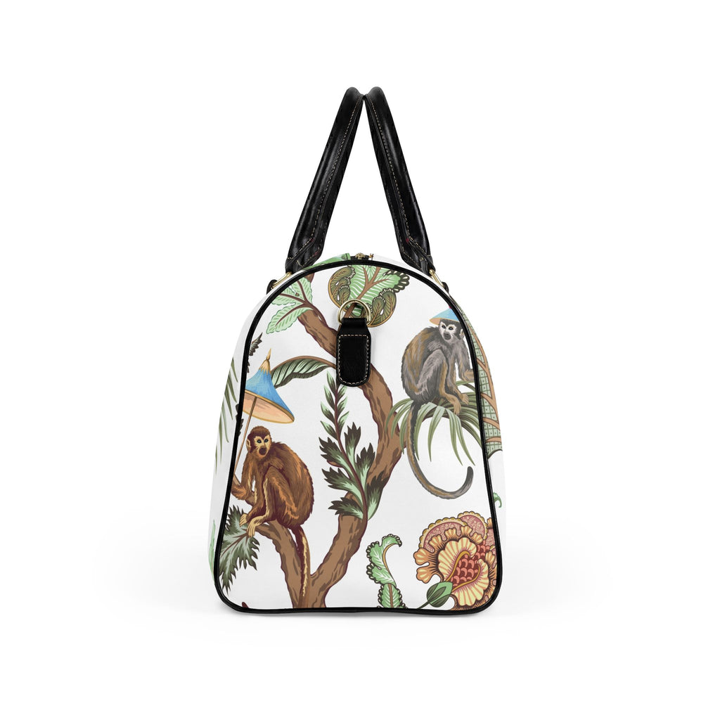 Jungle Monkeys Print Faux Leather Travel Bag | Botanical Monkey Duffle