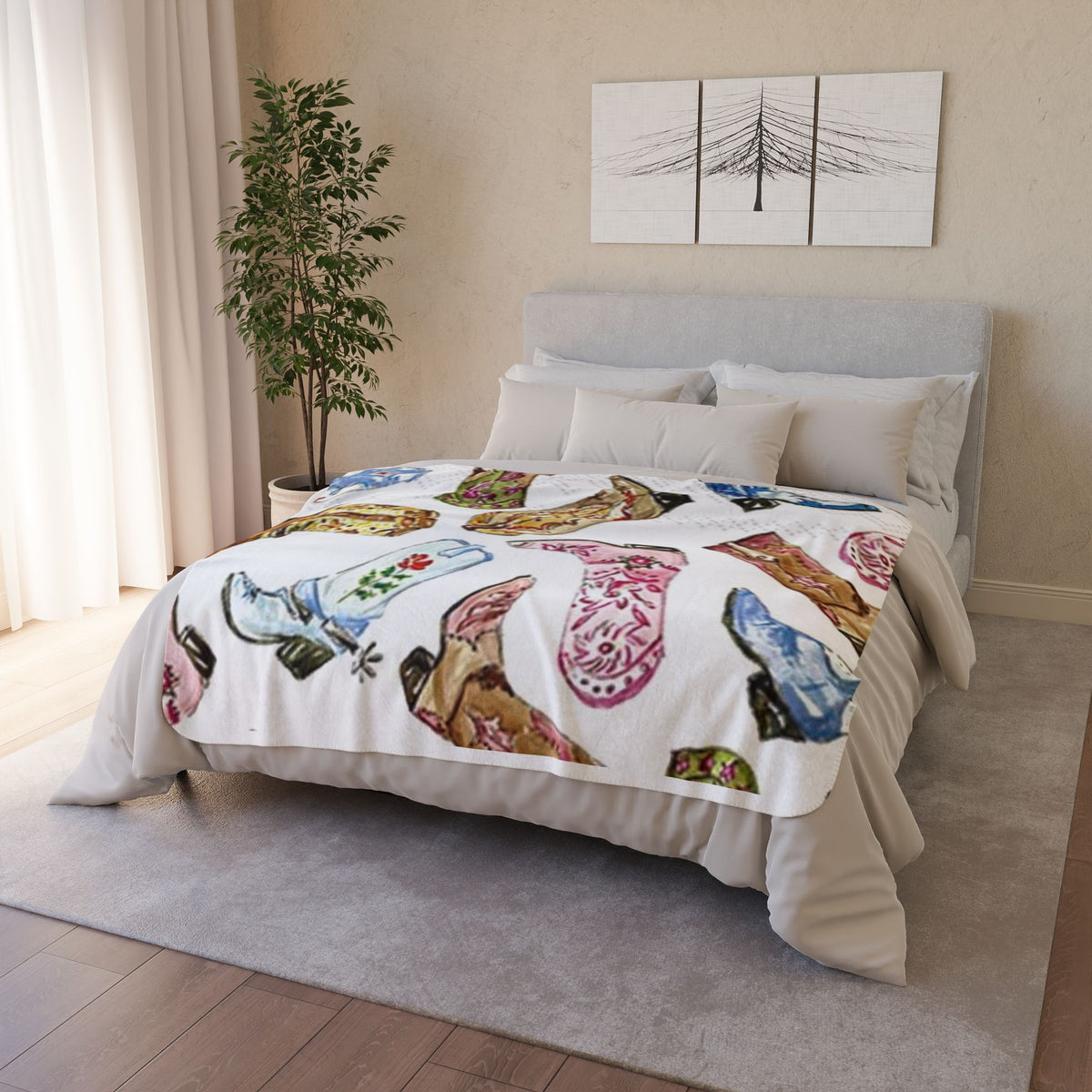 Watercolor Cowboy Boots Fleece Sherpa Blanket | Western Boot Pattern