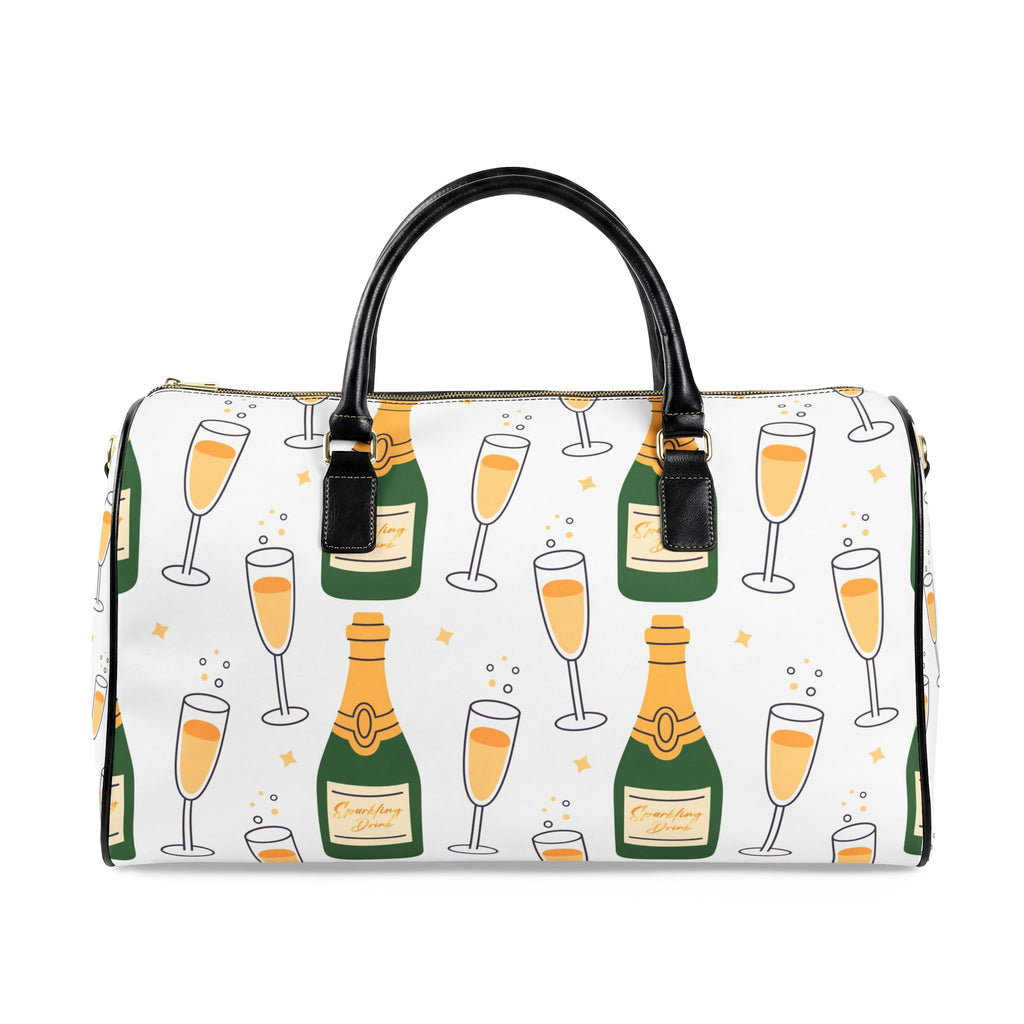Champagne Bottle and Flute Faux Leather Travel Bag | Sparkling Brunch Print