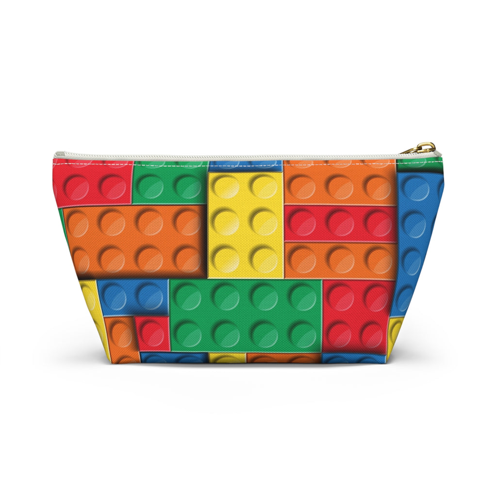 Colorful Building Block Accessory Pouch — Kids Toy Brick Print T-Bottom Makeup Bag