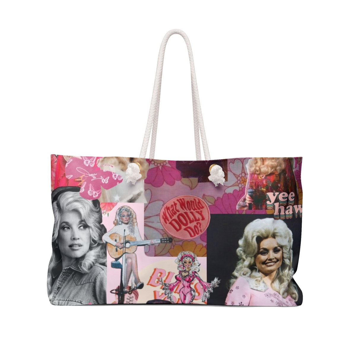 Dolly Parton Collage Weekender Bag — Pink Retro Country Travel Tote