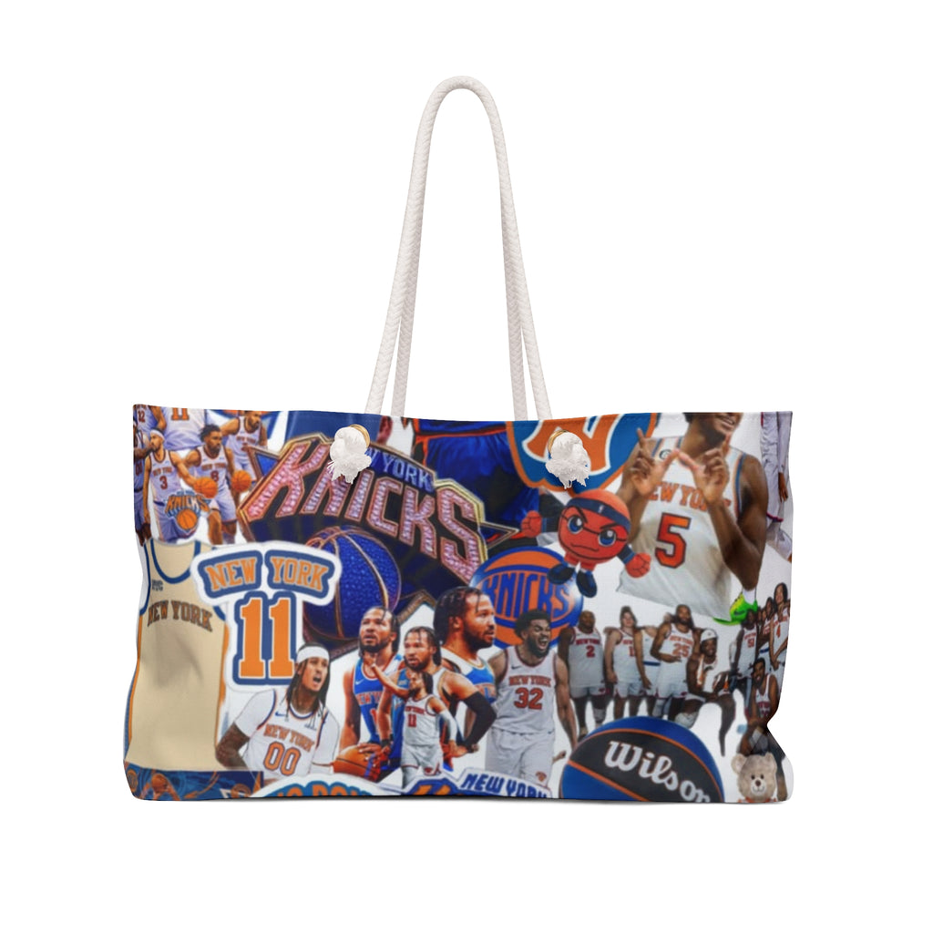 New York Knicks collage Weekender Bag | Basketball logo, players, court art
