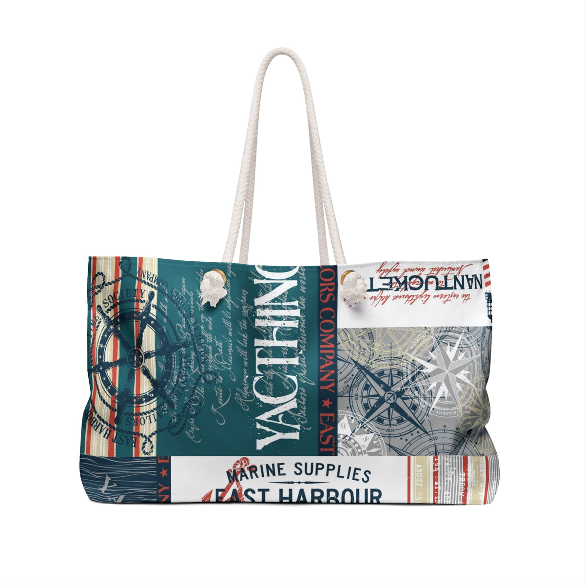 Nantucket Nautical Patchwork Weekender Bag | Coastal Travel Tote
