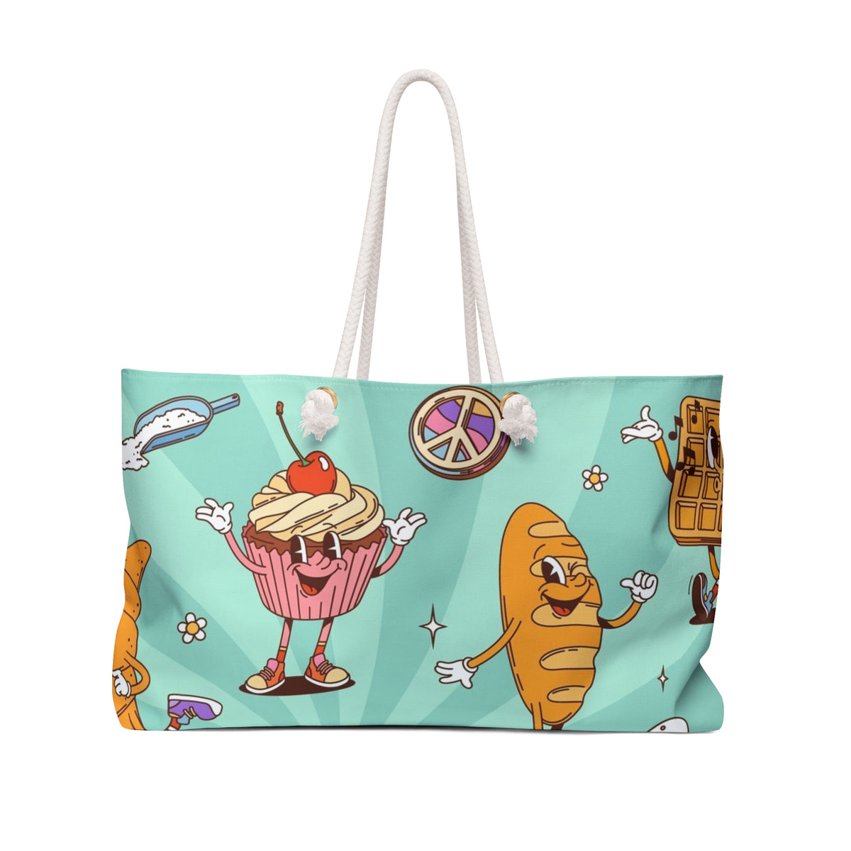 Weekender Bag — Cute Retro Breakfast Pattern Tote for Travel & Beach