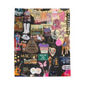 Nashville Collage Velveteen Plush Blanket | Music City Retro Sticker Patch Design