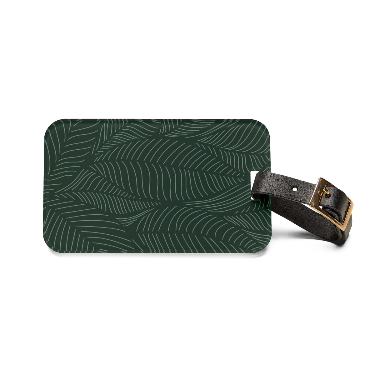 Tropical Palm Leaf Luggage Tag | Dark Green Leaf Pattern
