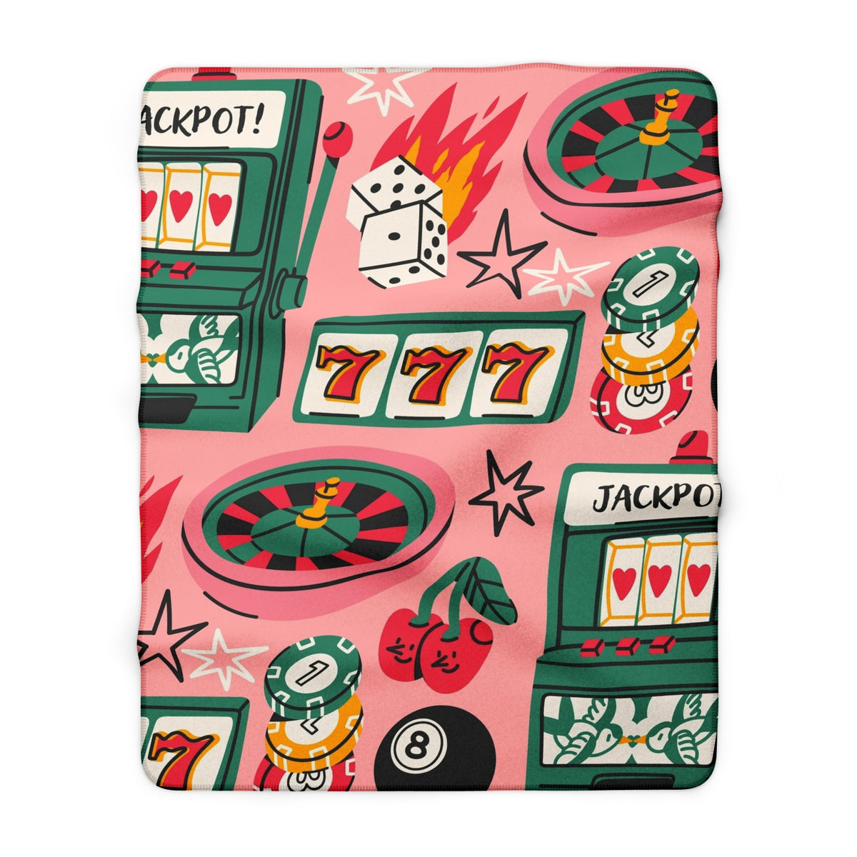Retro Casino Slot Machine Sherpa Blanket | Vegas Gambling Pattern