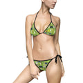 Green Geometric Triangle Bikini — Women's Tied String Swimsuit
