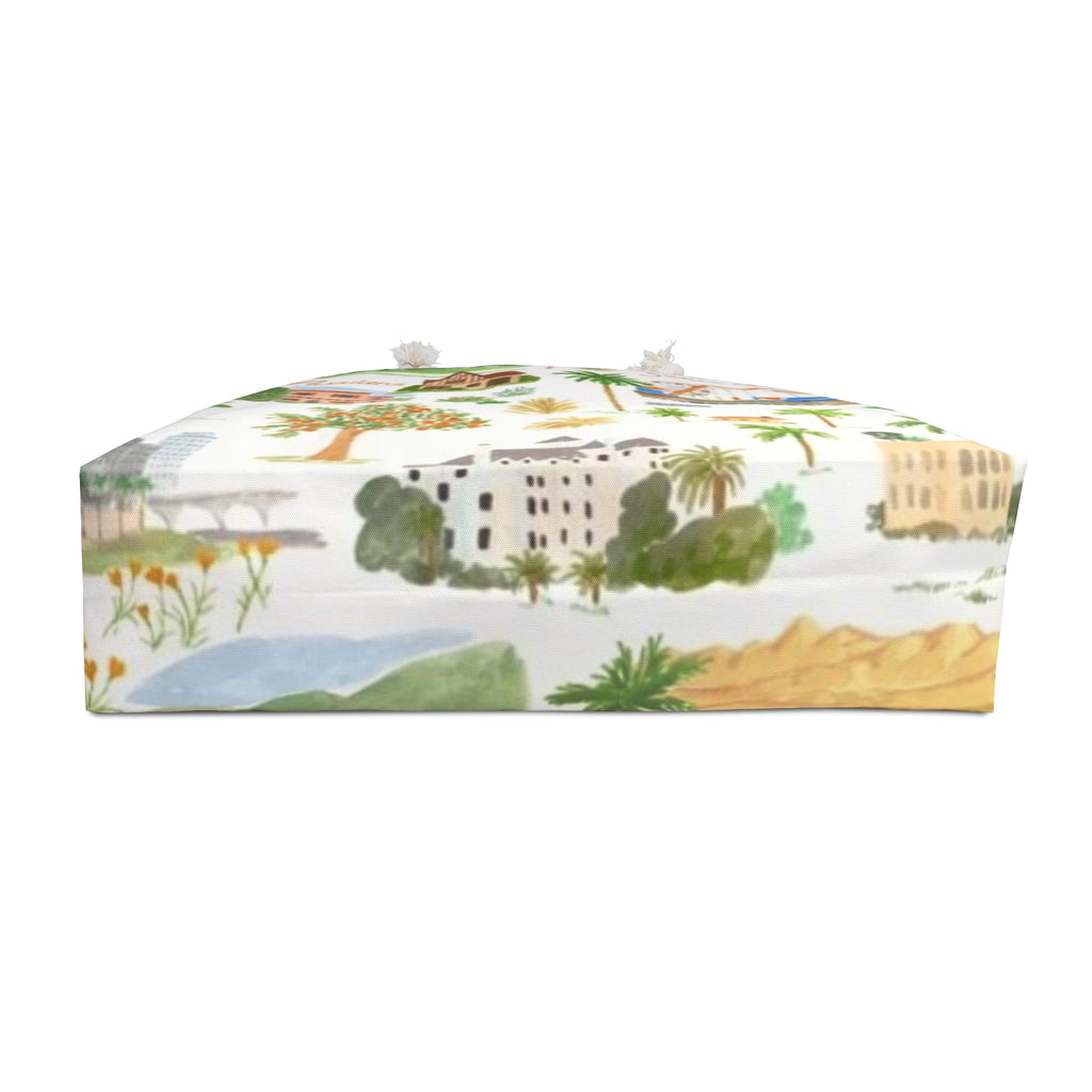 California Travel Weekender Bag – Illustrated Coastal Cities Print