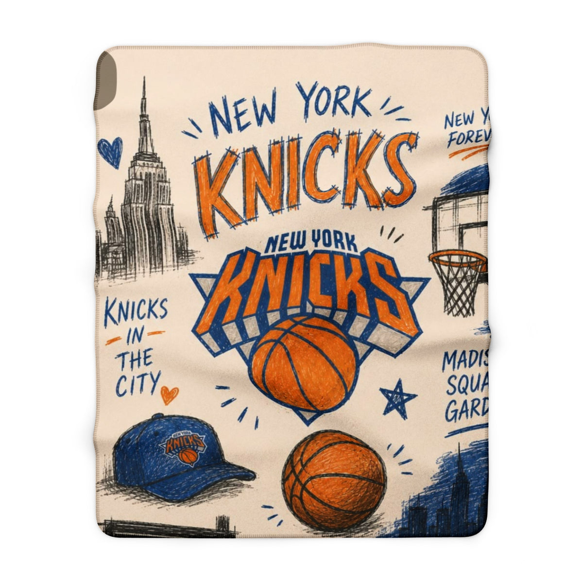 New York Knicks logo collage Sherpa Fleece Blanket | NBA basketball team throw