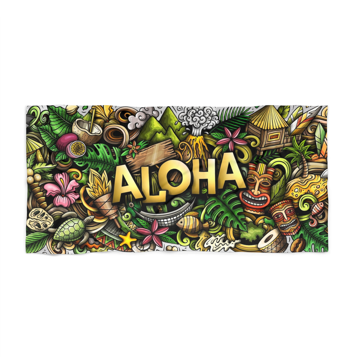 Aloha Tropical Beach Towel — Colorful Hawaiian Luau Design