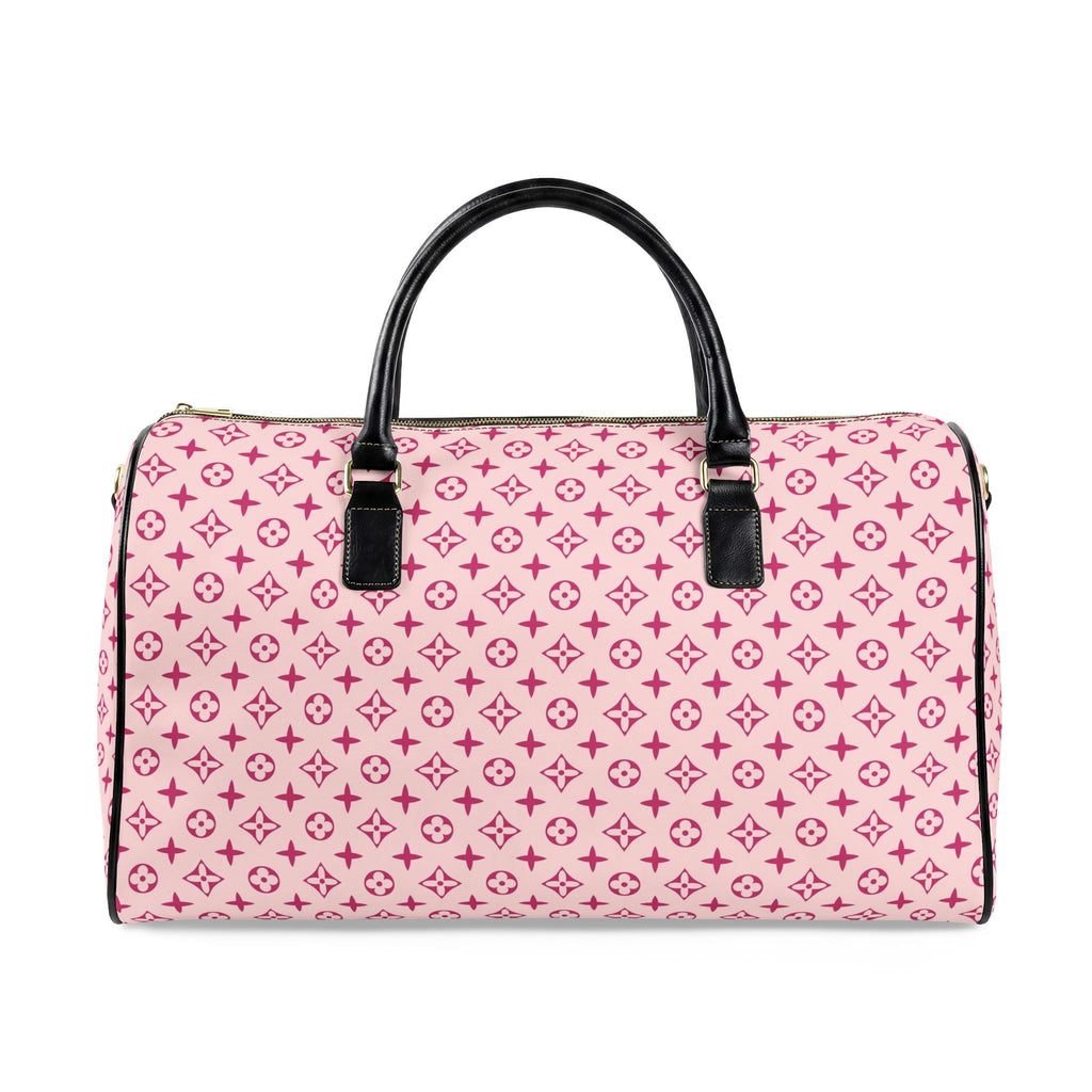 Pink Monogram Pattern Faux Leather Travel Bag | Duffle Overnight Bag