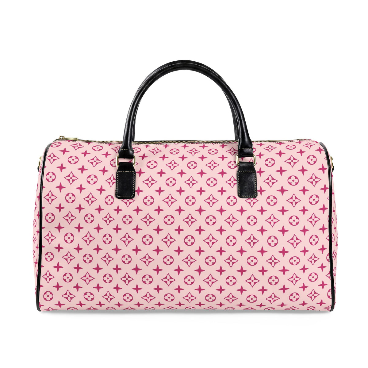 Pink Monogram Pattern Faux Leather Travel Bag | Duffle Overnight Bag