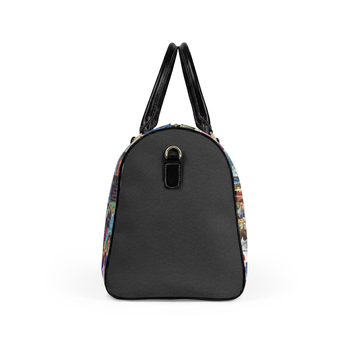 1980s Collage Faux Leather Travel Bag | Retro Pop Culture Duffle