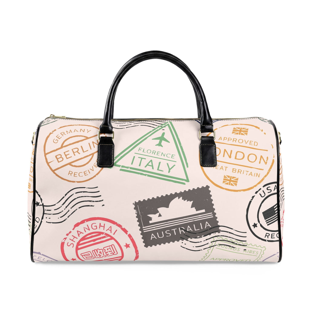 Passport Stamp Travel Duffle Faux Leather Travel Bag | Vintage World Stamps