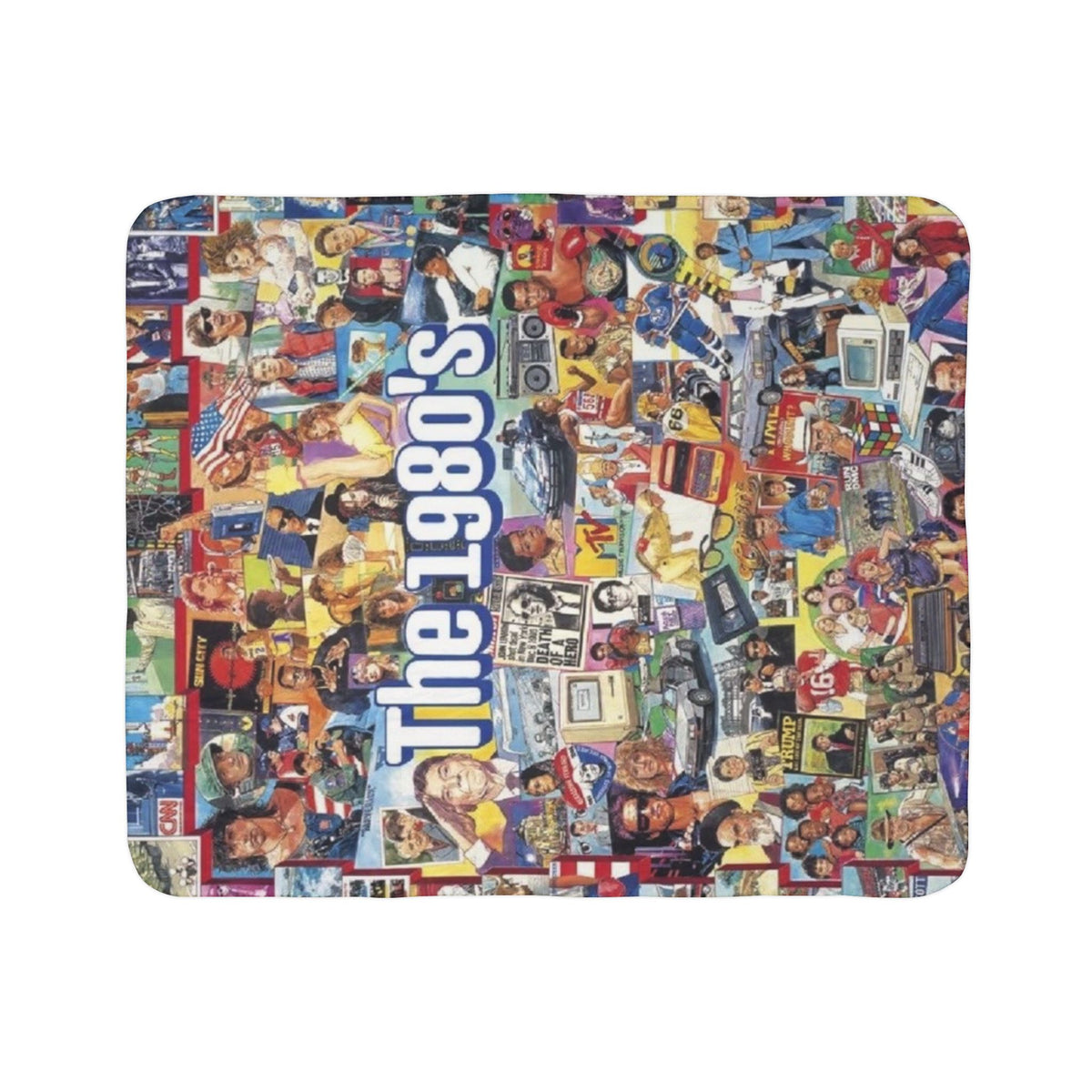1980s Collage Fleece Sherpa Blanket | Retro Pop Culture Icons