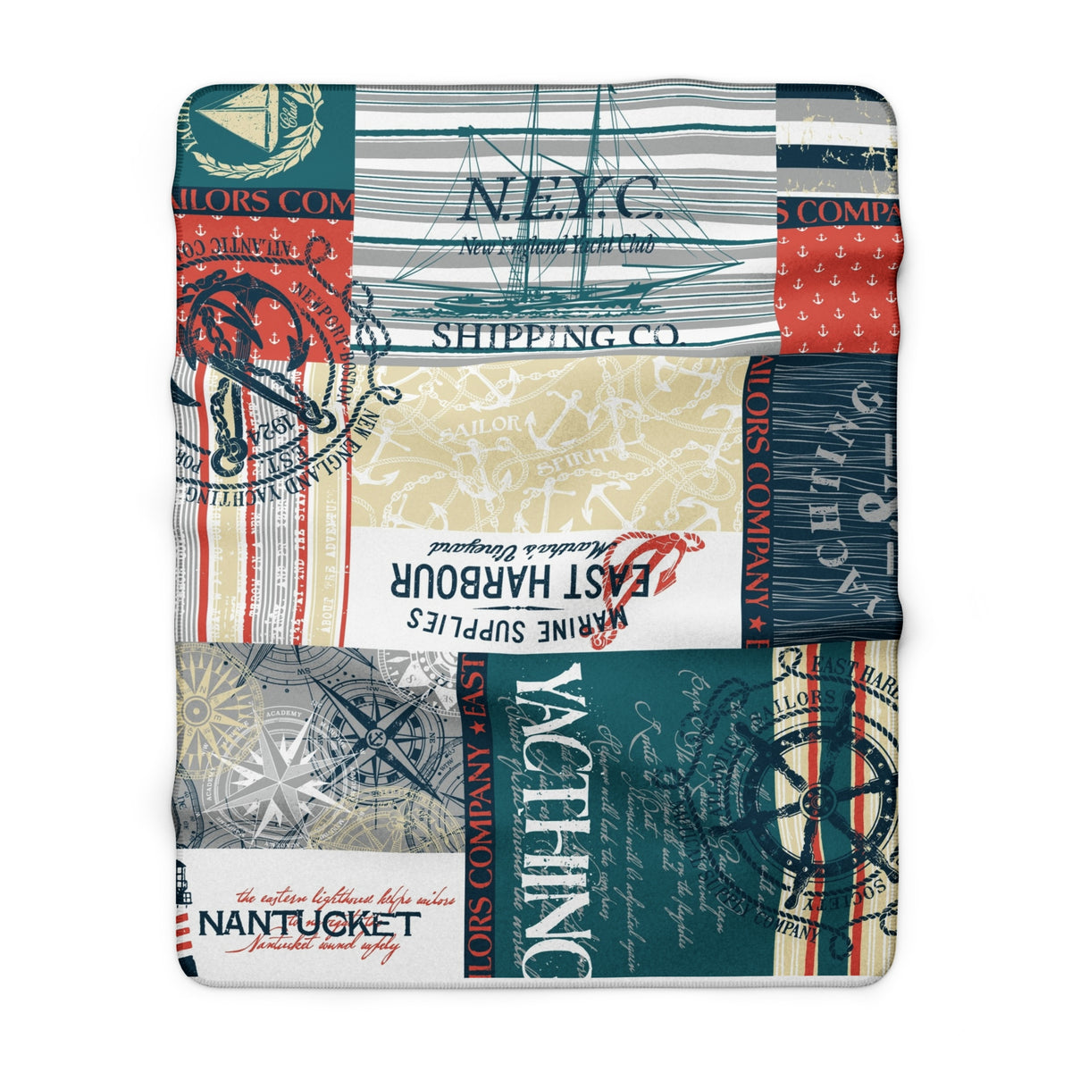 Nautical Patchwork Sherpa Blanket | Yacht Sailing Maritime Anchor Map Theme