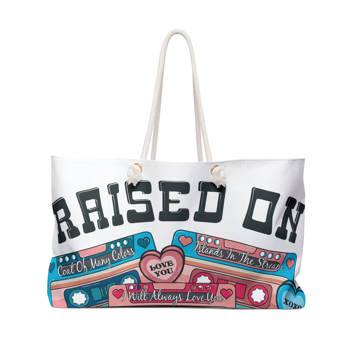 Raised On Cassette Tape Weekender Bag — Retro 80s/90s Music Travel Tote