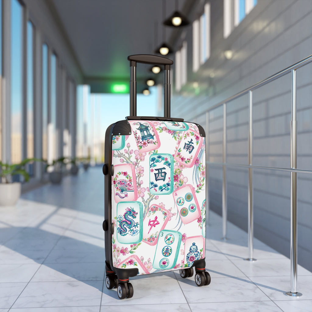 Mahjong Tile Pattern Suitcase | Vintage Chinese Game Luggage Cover